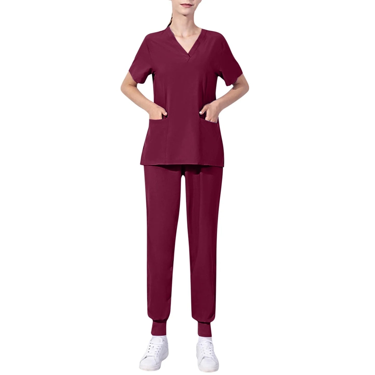 Nursing Uniforms Two Piece Unisex Shorts Scrub Sets Sleeve Pocket Top Tee Loose Pants Beauty Salon Workwear Overalls Plus Size