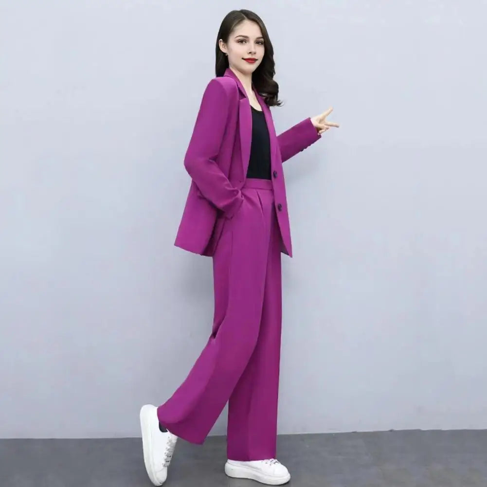 Autumn Women Blazer Pants Set 2025 Spring  Lapel Single Button Blazer Coat Wide Leg High Waist Straight Leg Pants Suit