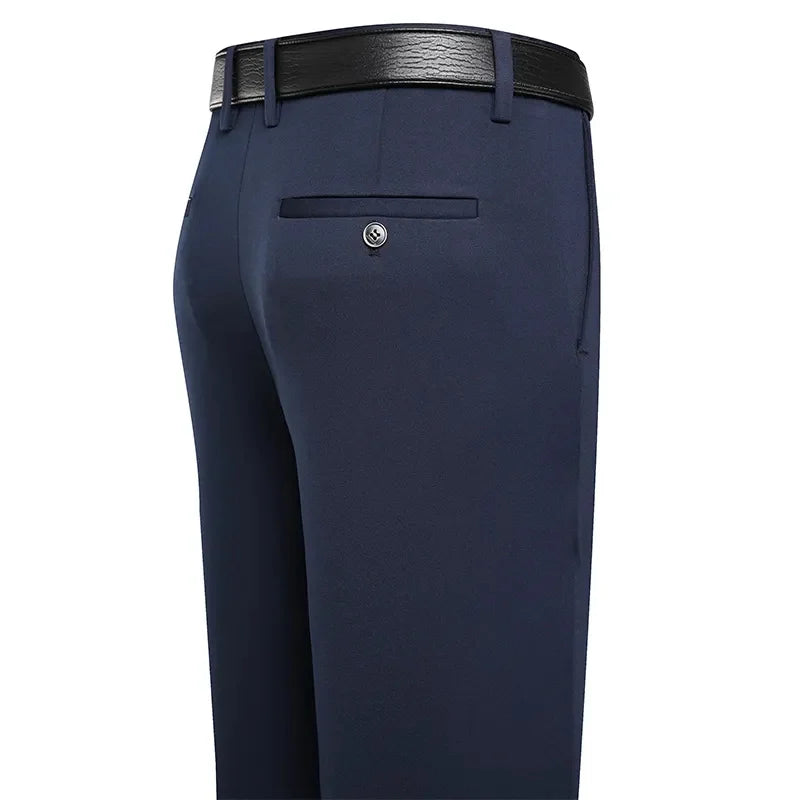 Men's Stretch Suit Pants Black Business Casual Trousers Office Summer Autumn Navy Grey Spandex Straight Pants