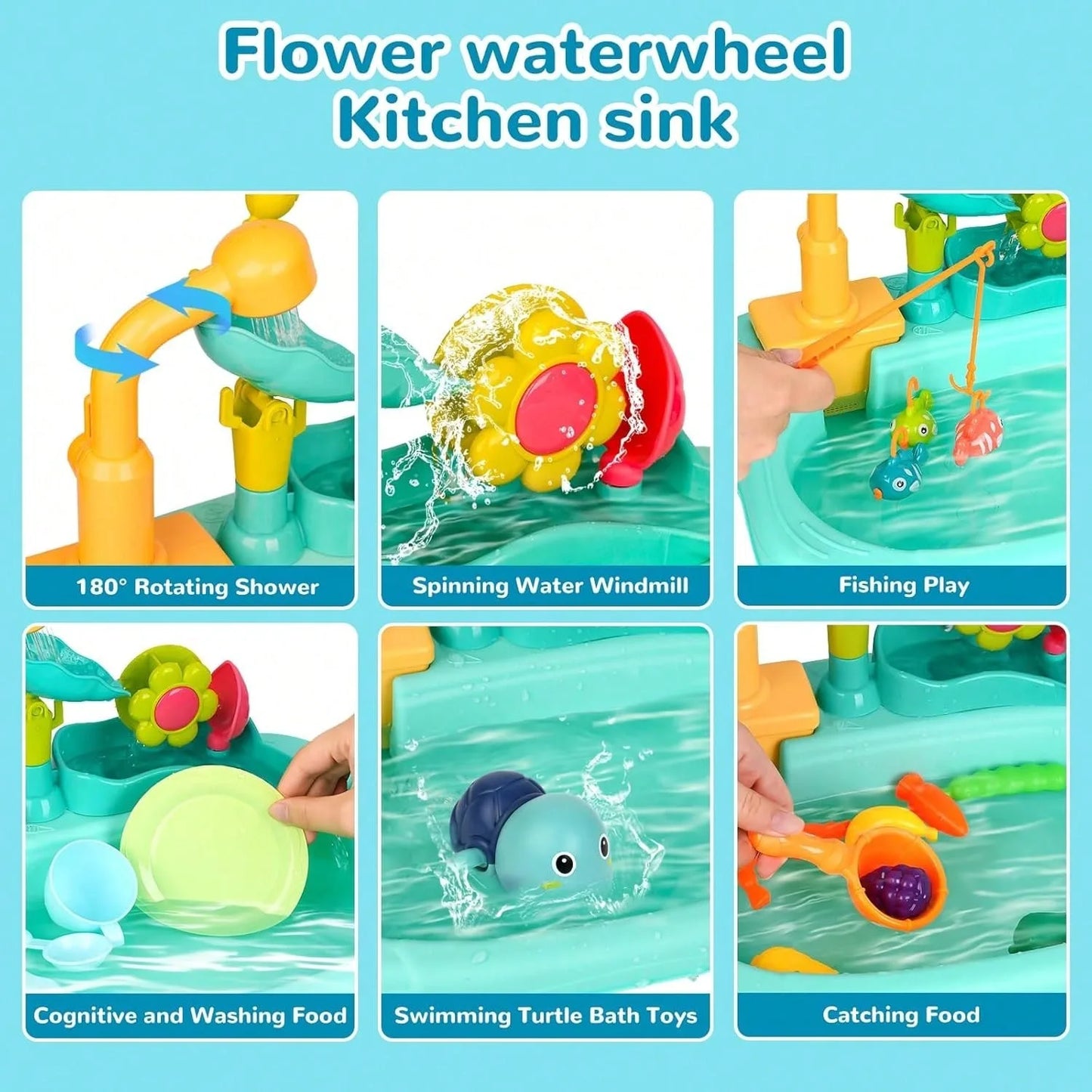 Play Sink With Running Water, Mini Water Table For Toddlers, Upgraded Faucet And Play Dishes, Children Electric Dishwasher Toy