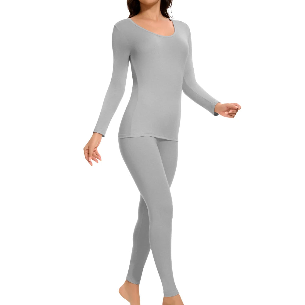 Plus Size Winter Thermal Underwear Suits Women's Long-Sleeved Tops Pants 2PCS Soft Comfortable Ladies Layer Clothing 6 Color