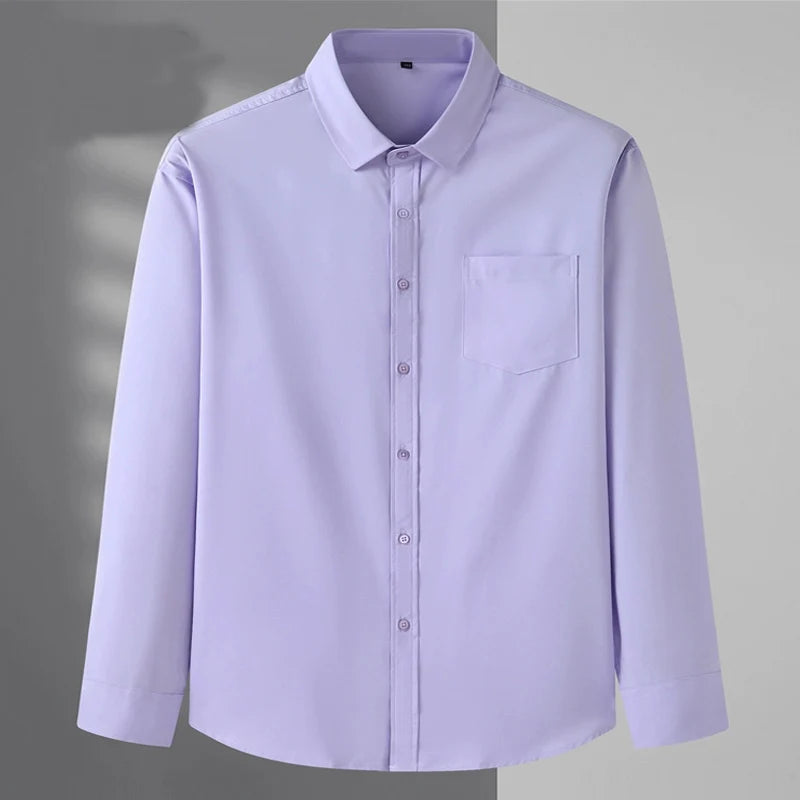Spring and Autumn Large Size 15XL Men's Long-sleeved Shirt High Elastic Solid Color Shirt 12XL 11XL 10XL 9XL 8XL 7XL 200kg
