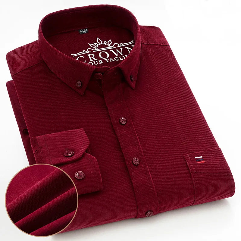 Size S-7XL Men's Corduroy Shirt Long Sleeve Cotton Casual Regular Fit Soft Comfortable Formal Dress Shirts Blouse Men Clothes