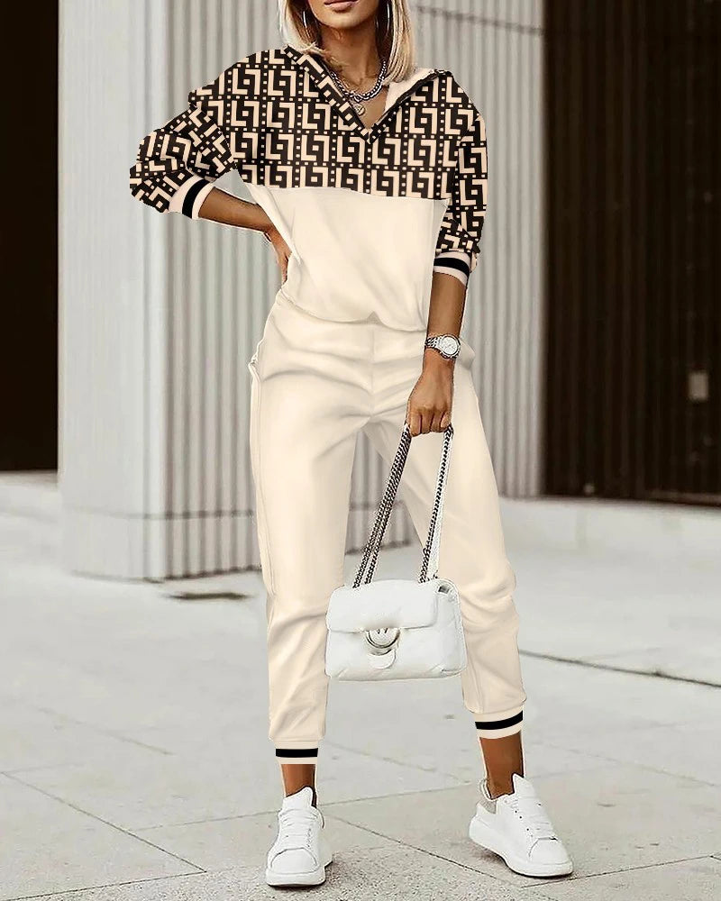 Two Piece Set For Women Print Long Pant Sets 2 Piece Sets Women Outfit Spring Autumn Long Sleeve Fashion Elegant Office Sets