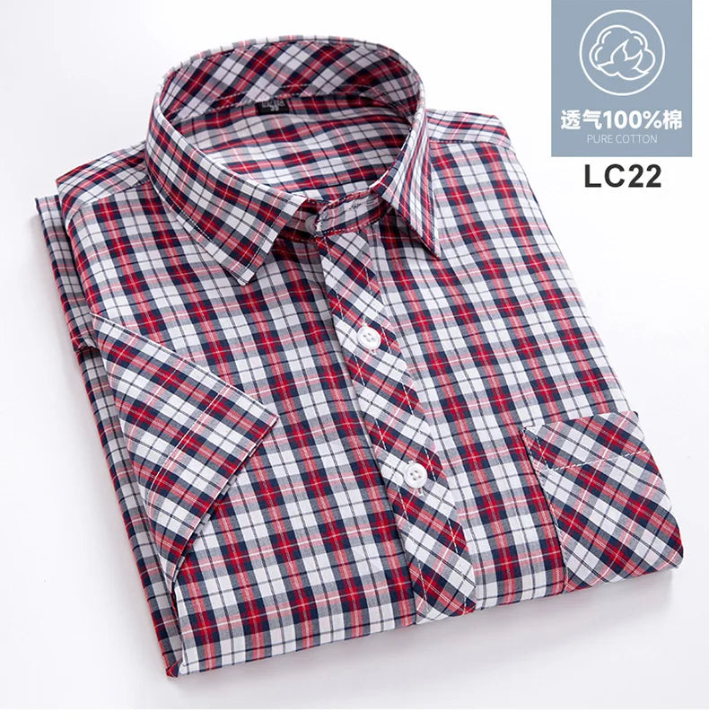 Plus Size 8XL 7XL New Men's Shirts Short Sleeve Cotton Plaid Shirt Summer Fashion Thin Soft Classic Basic Casual Male Clothing
