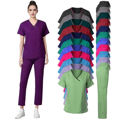 Cherokee Medical Uniforms  Nurse Uniform Scrubs for Women Set Scrub Pants with Pockets and V-neck SPA Scrub Top for Hospital