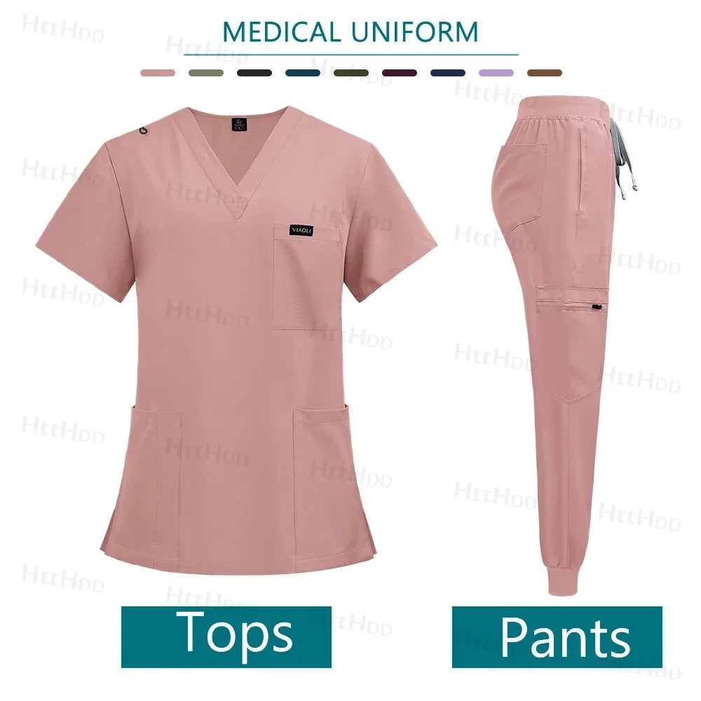 Doctor Nurse Medical Uniforms Shirt Scrubs Women Jogger Set Hospital Accessories Operating Room Surgical Gowns Mens Workwear New