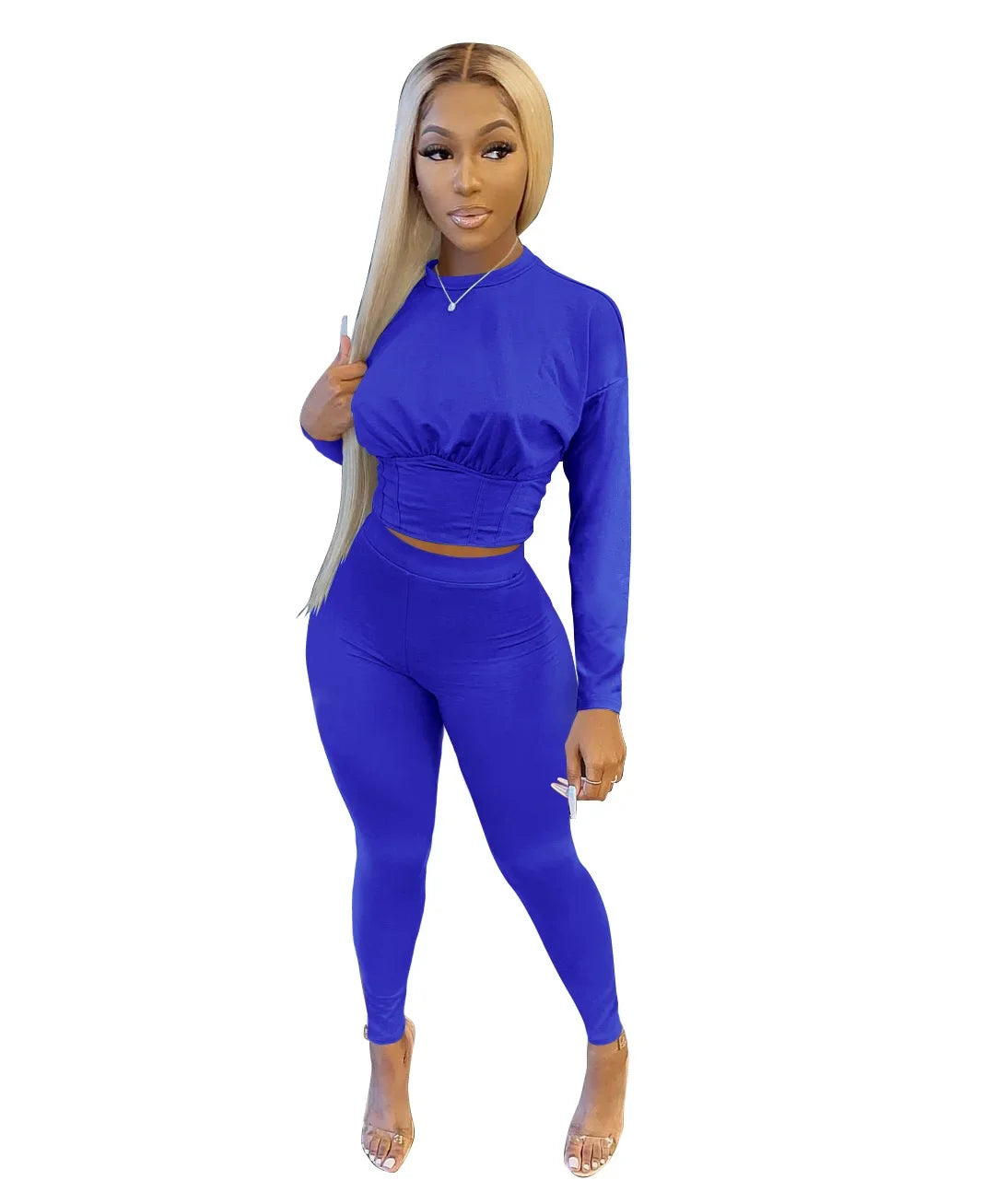 New Autumn Women's Pure Color Sports Waist Suit Fashion Casual Two-piece Set