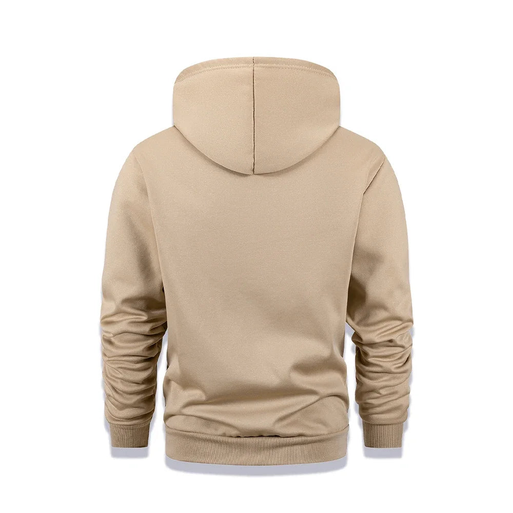 Winter Men's Fleece Hoodies Solid Color Casual Warm Long Sleeve Pullover New Crew Neck Hooded Sweatshirt Streetwear Men Clothing