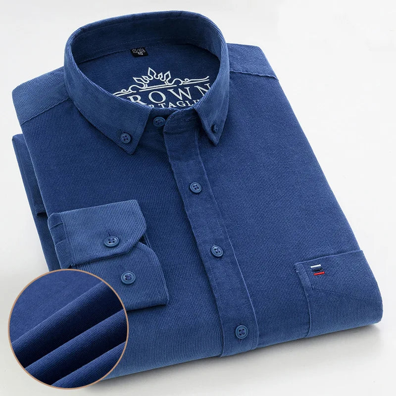 Size S-7XL Men's Corduroy Shirt Long Sleeve Cotton Casual Regular Fit Soft Comfortable Formal Dress Shirts Blouse Men Clothes