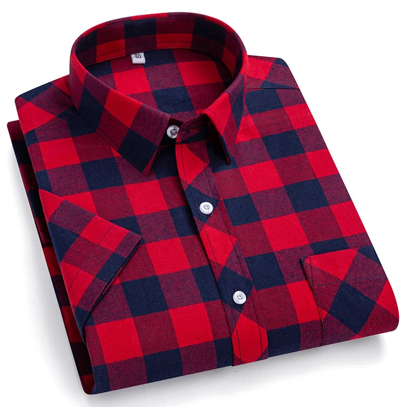 Plus Size 8XL 7XL New Men's Shirts Short Sleeve Cotton Plaid Shirt Summer Fashion Thin Soft Classic Basic Casual Male Clothing