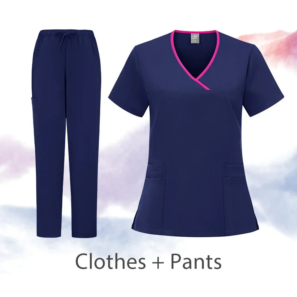 Nurse Scrubs New Fashion Medical Scrub Soft Breathable Jogger Pants Set Surgical Uniforms Woman Nursing Clinical Doctor Workwear