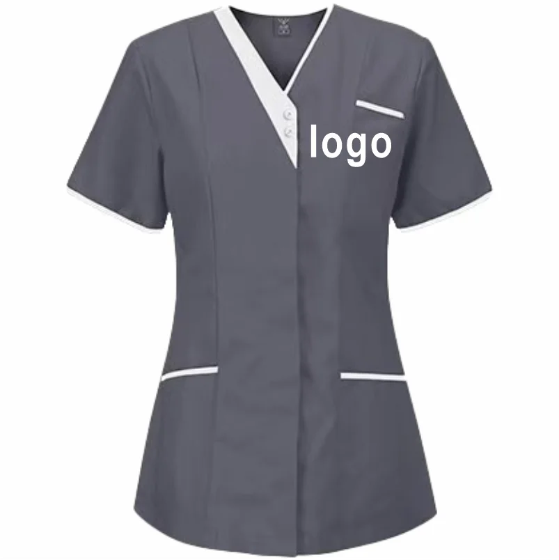 Custom Nurse UniformScrubs Tops Short Sleeve Pocket Clinic Nursing Scrub Tops Healthcare Carer Tunic Design Print Logo
