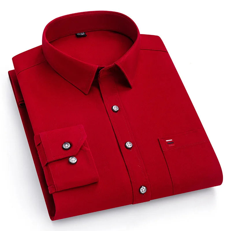 S-7XL New 100% Pure Cotton Men's Shirts Long Sleeves Solid Color Soft Regular Fit Casual Shirt Pocket Social Blouse Male Clothes