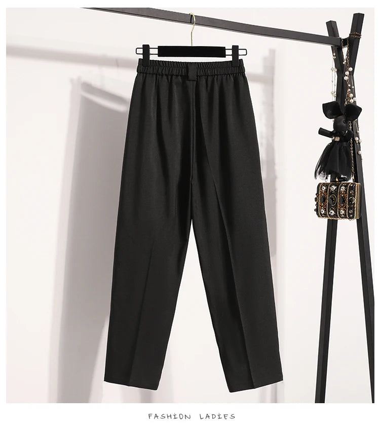 Plus Size Pants For Women Spring Summer 2025 New Korean Fashion High Waist Suit Pants Women Gray Or Black Casual Trousers Female