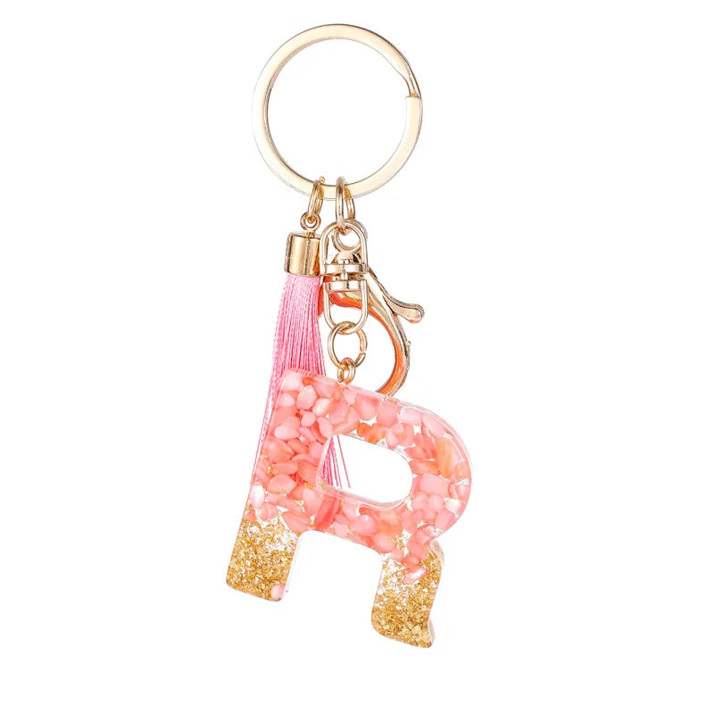 Pink Gold Color Initial Letter A-Z Resin Key Ring Cup Key Chains DIY Jewelry Gifts