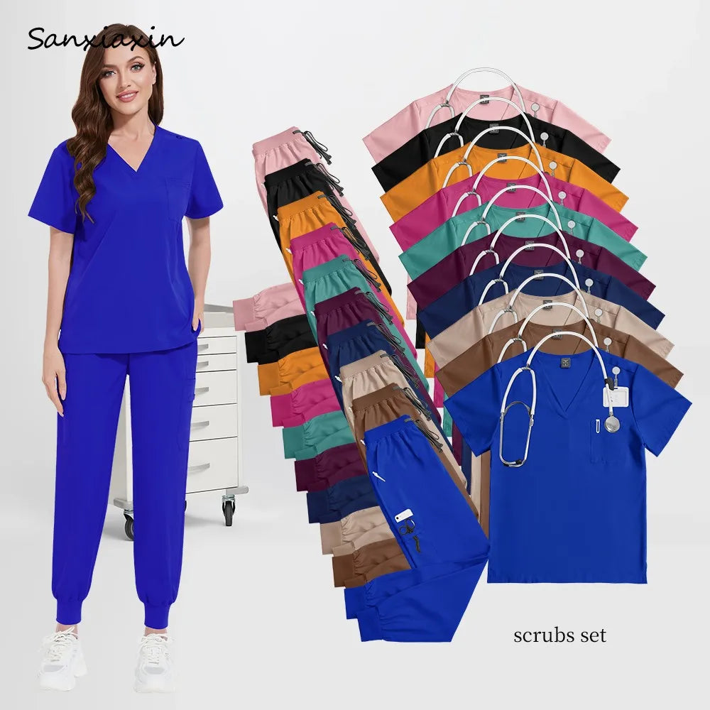 Beauty Salon Work Set Operating Room Scrub Nursing Uniforms with Antibacterial Wrinkle Doctor Medical Workwear Nurse Accessories