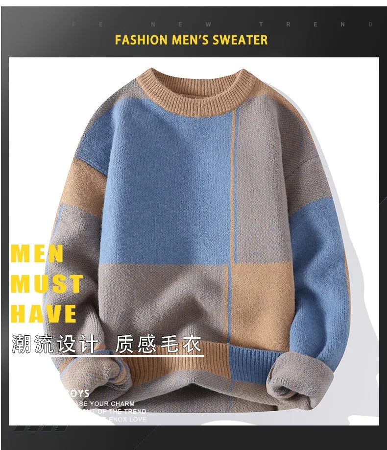Winter Handsome Plaid Sweater Men Harajuku Mens Jumper Thick Warm Turtleneck Pullover Men High Quality Male Christmas Sweaters