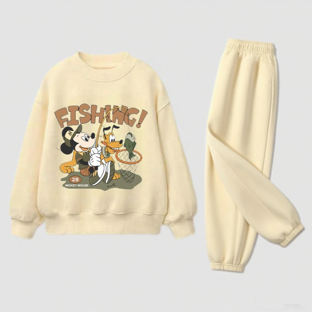 Autumn Costume For Child Yellow Sweatshirt+Pans Two-piece Round Neck Tops Loose Sports Clothes Simple Girls Boys Baby Outfits