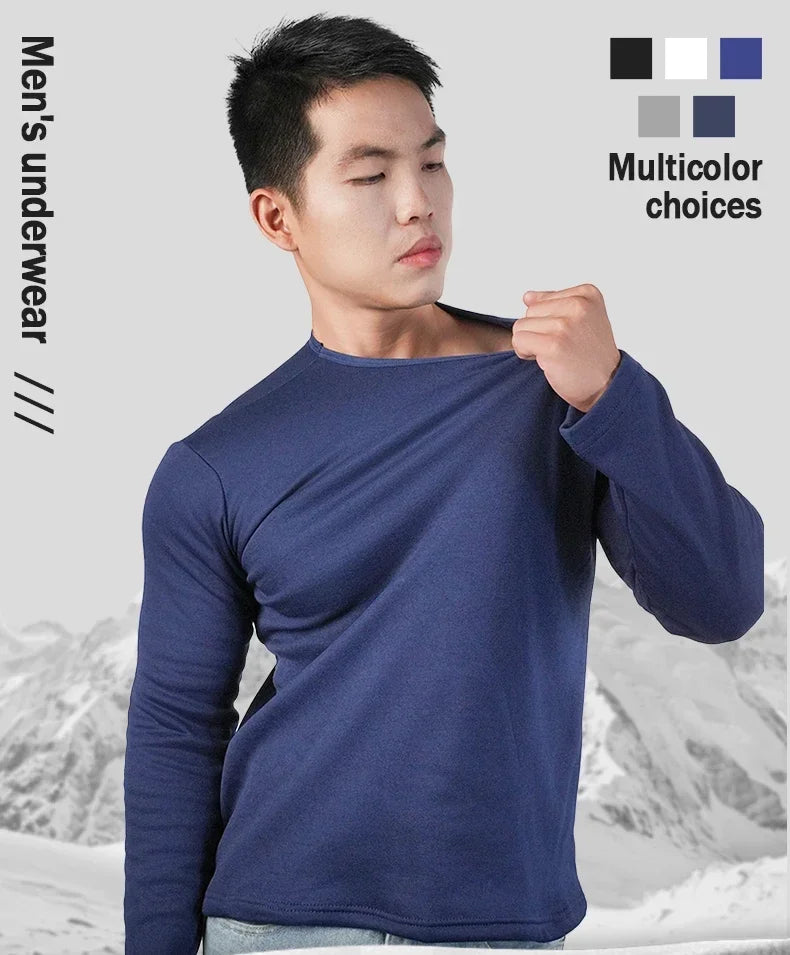 Men's Winter Thermal Long-sleeved T-shirt Wear Extreme Cold Weather Base Layer Top Fleece Lined Winter O-Neck Bottoming Shirts