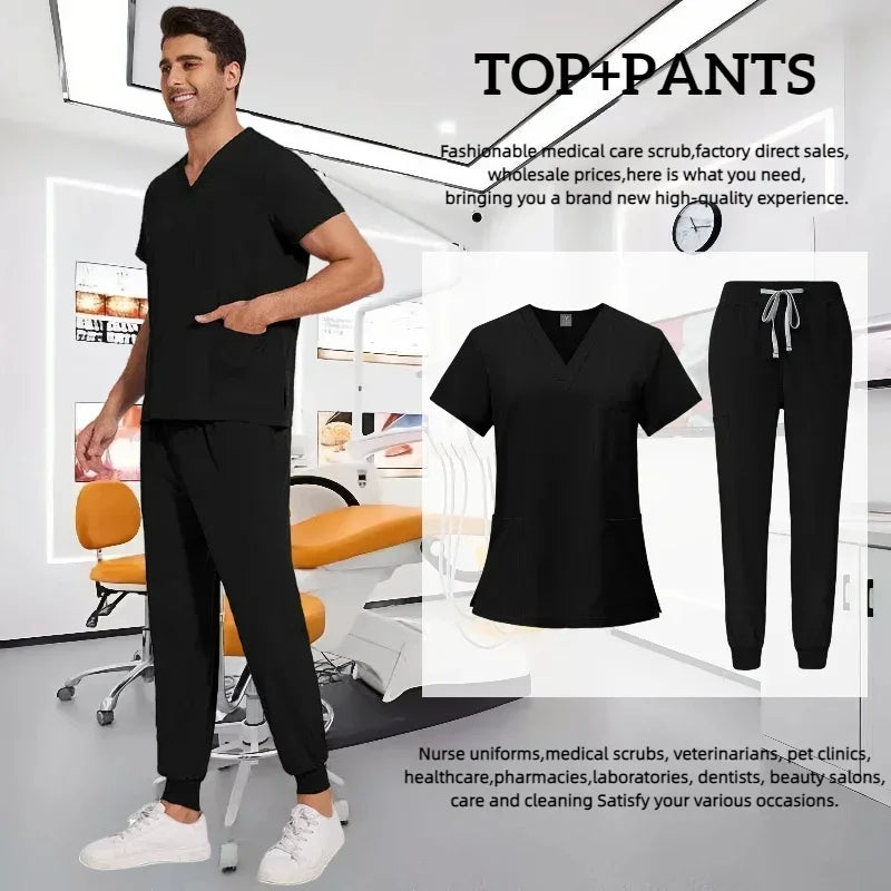 Medical Scrub Nursing Surgical Gown High Quality Elastic Scrub Healthcare Pharmacy Solid Color Uniform Wholesale Workwear Unisex