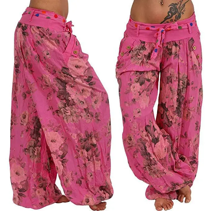 Autumn and winter women's clothing long Haren pants new digital print long wide leg pants Haren casual pants casual plus size