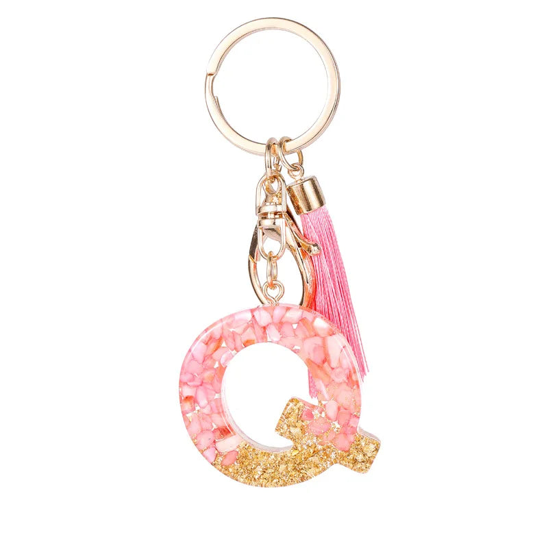 Pink Gold Color Initial Letter A-Z Resin Key Ring Cup Key Chains DIY Jewelry Gifts
