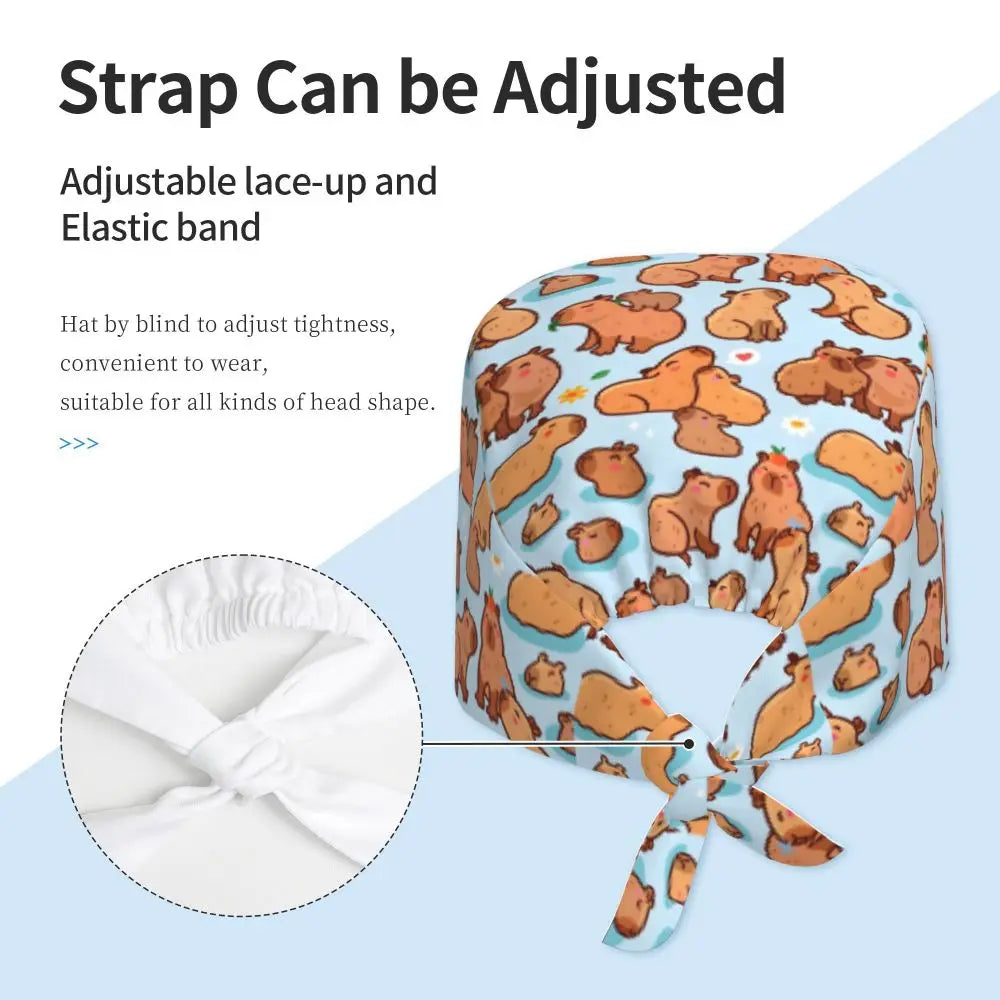 Custom Cartoon Capybara Medical Staff Scrubs Hat Women Men Comic Doctor Nursing Surgical Cap Scrub Caps
