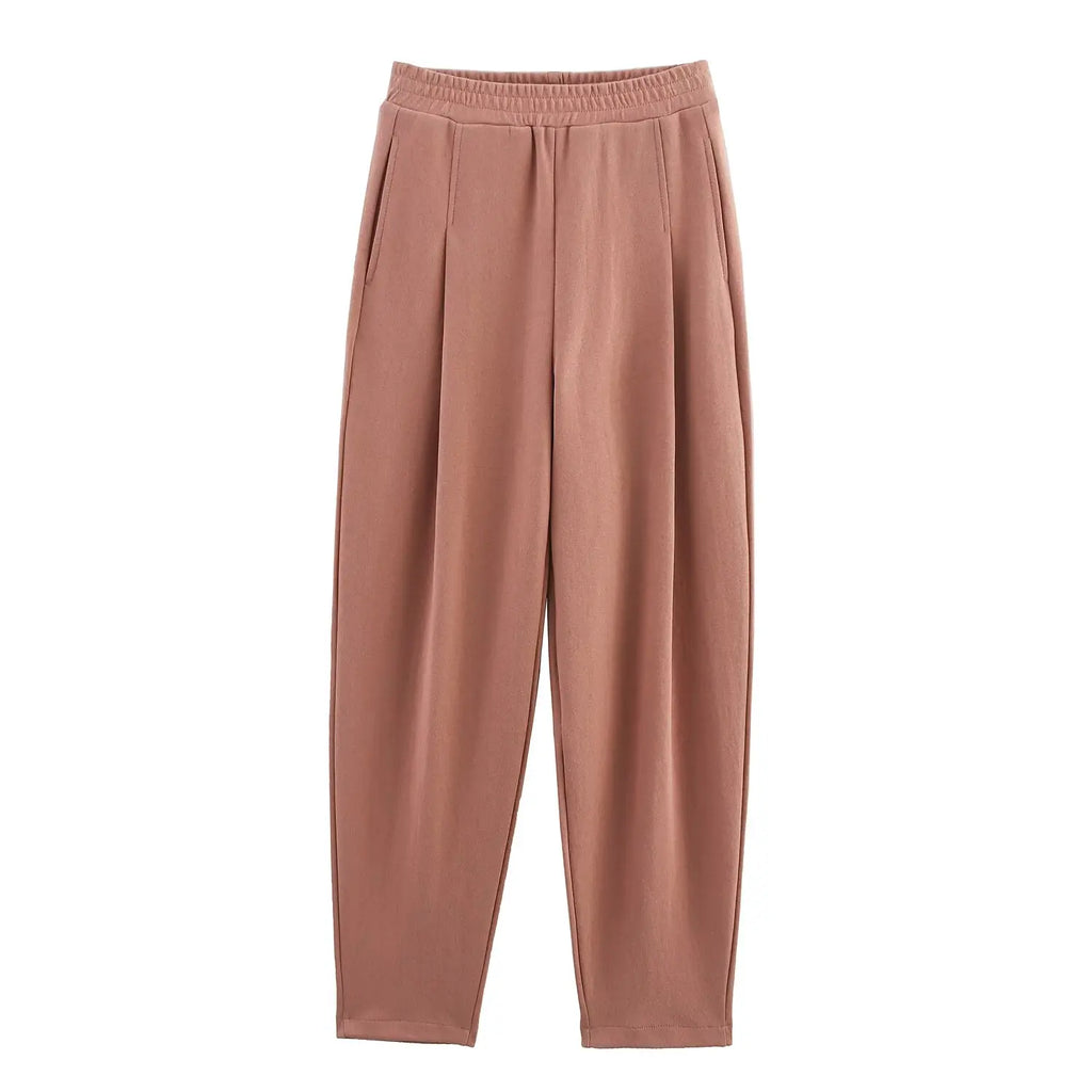 2025 New Women's Clothing European and American Style Fashion Washed Double-Sided Fabric Casual Pleated Pants
