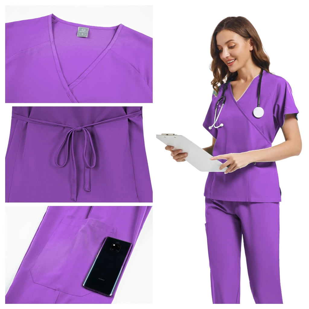 Slim Fit Women Scrubs Sets Hospital Medical Uniforms Nurses Accessories Dental Clinic Beauty Salon Spa Workwear Scrubs Tops Pant