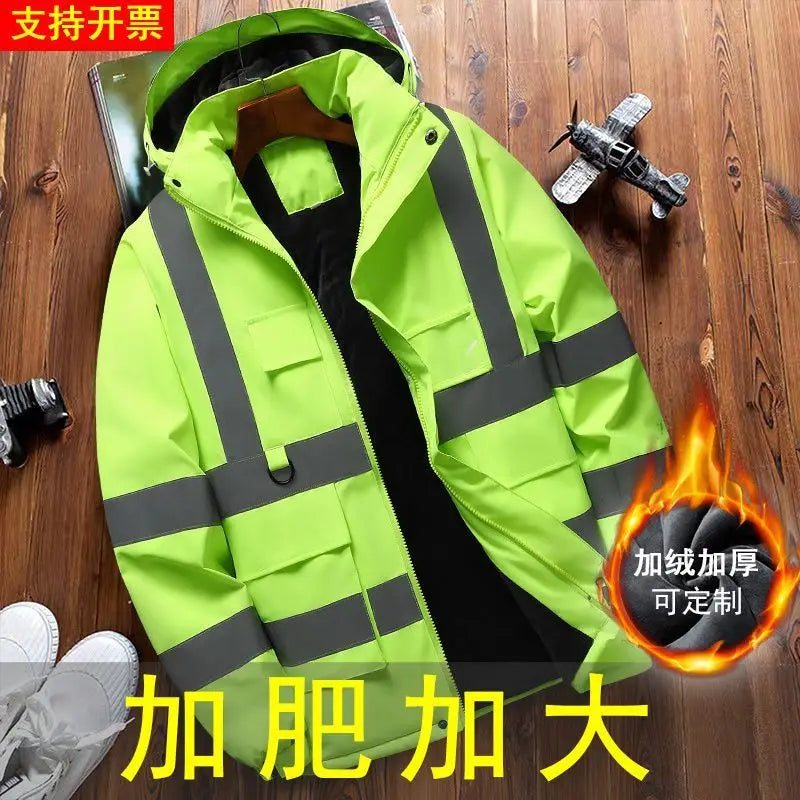 Winter Work Jacket Men, Waterproof Windproof Reflective Thermal Coat, Fleece Lined Abrasion Resistant Parka