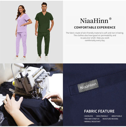 Niaahinn Zipper Neck Lab Jumpsuit Pet Grooming Nurse Uniform Onesie Short Sleeved Scrubs Workwear Health Service Nursing Clothes