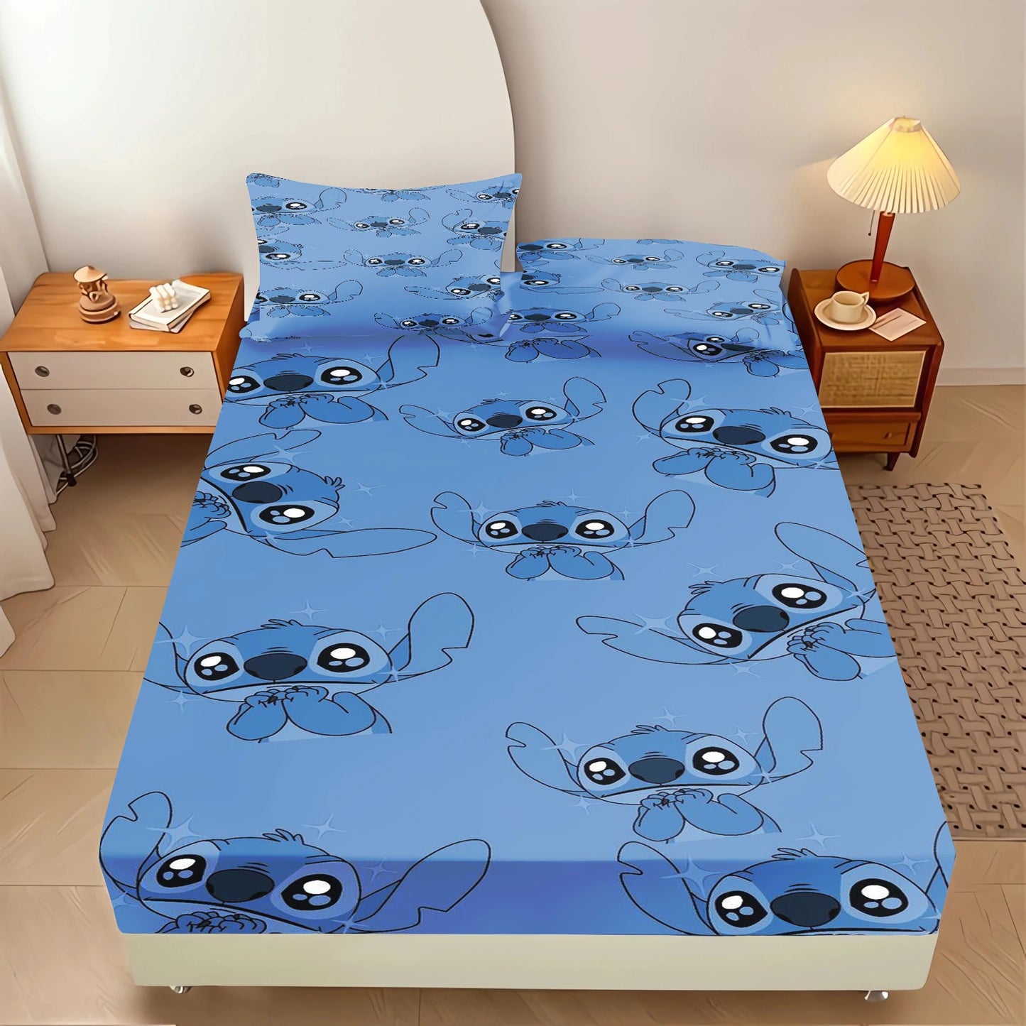 Stitch Anime  Printed Fitted Sheet Suitable For Children And Adults Home Decor Bedding Set Bed Cover Full