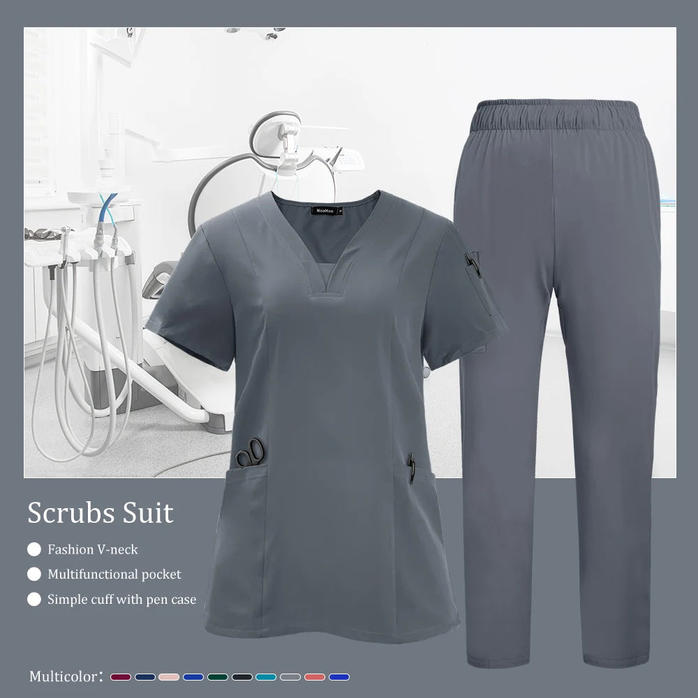 Pet Grooming Institutions Scrub Set Unisex V-Neck Beauty Salon Work Clothes Spa Uniforms Dentistry Surgical Scrub Tops Pants Set