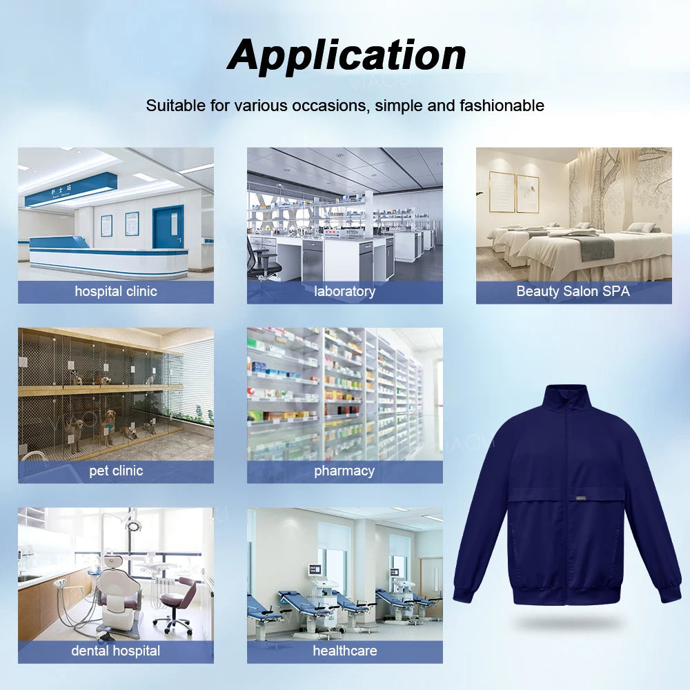 Medical Nursing Hospital Uniform Jacket Scrubs Uniforms Men Top Scrub Women Doctor Nurse Work Clothes Veterinary Pet Clinic Coat