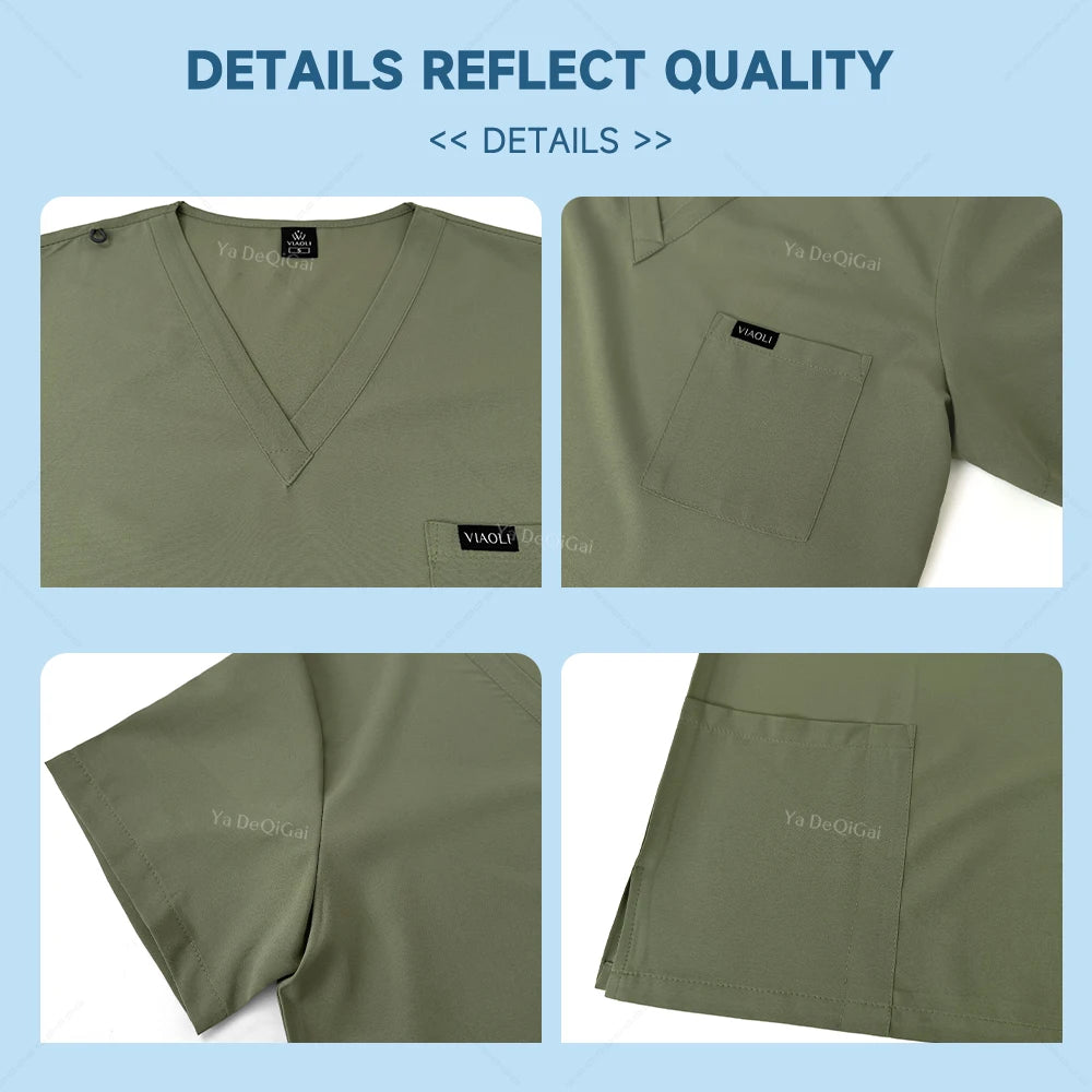 Brown Scrubs Set Wholesale Operating Room Uniforms Medical Scrubs Set Hospital Workwear Dental Beautician Top Pants Surgery Suit
