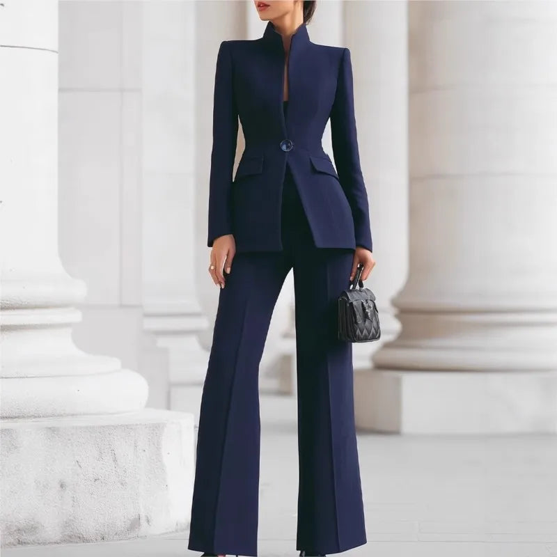 Women Suit 2 Pieces White Single Button Solid Slim For Wedding Business Work Office Daily Commute Casual Set Blazer And Pants