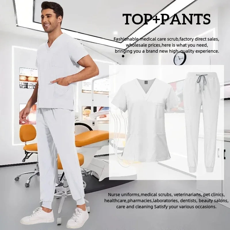 Medical Scrub Nursing Surgical Gown High Quality Elastic Scrub Healthcare Pharmacy Solid Color Uniform Wholesale Workwear Unisex