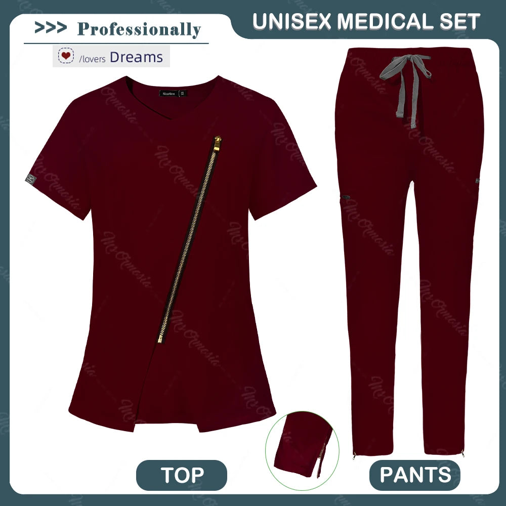 Medical Scrubs Set Women Beautician Spa Workwear Doctor Nurse Nursing Uniforms Pharmacy Dentistry Clothes Pet Shop Vet Work Suit