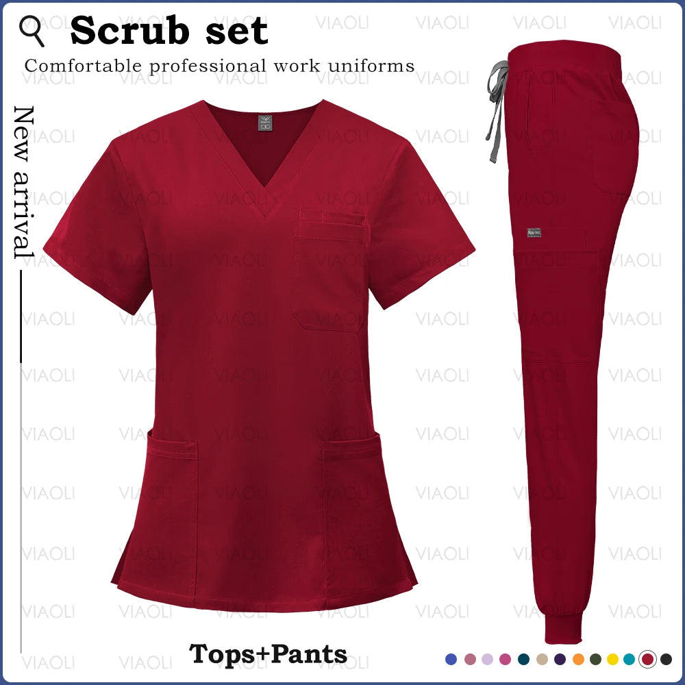 Surgery Overalls High-end Fabric Scrubs Set Medical Uniforms Stretch Scrub Tops Pants With Pocket Nurse Uniforms Beauty Workwear