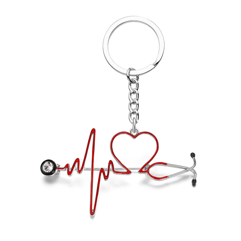 DCARZZ Medical Stethoscope Keychain Enamel Pendant Hreart Keyring Jewelry for Doctor Nurse Backpack Key Accessories