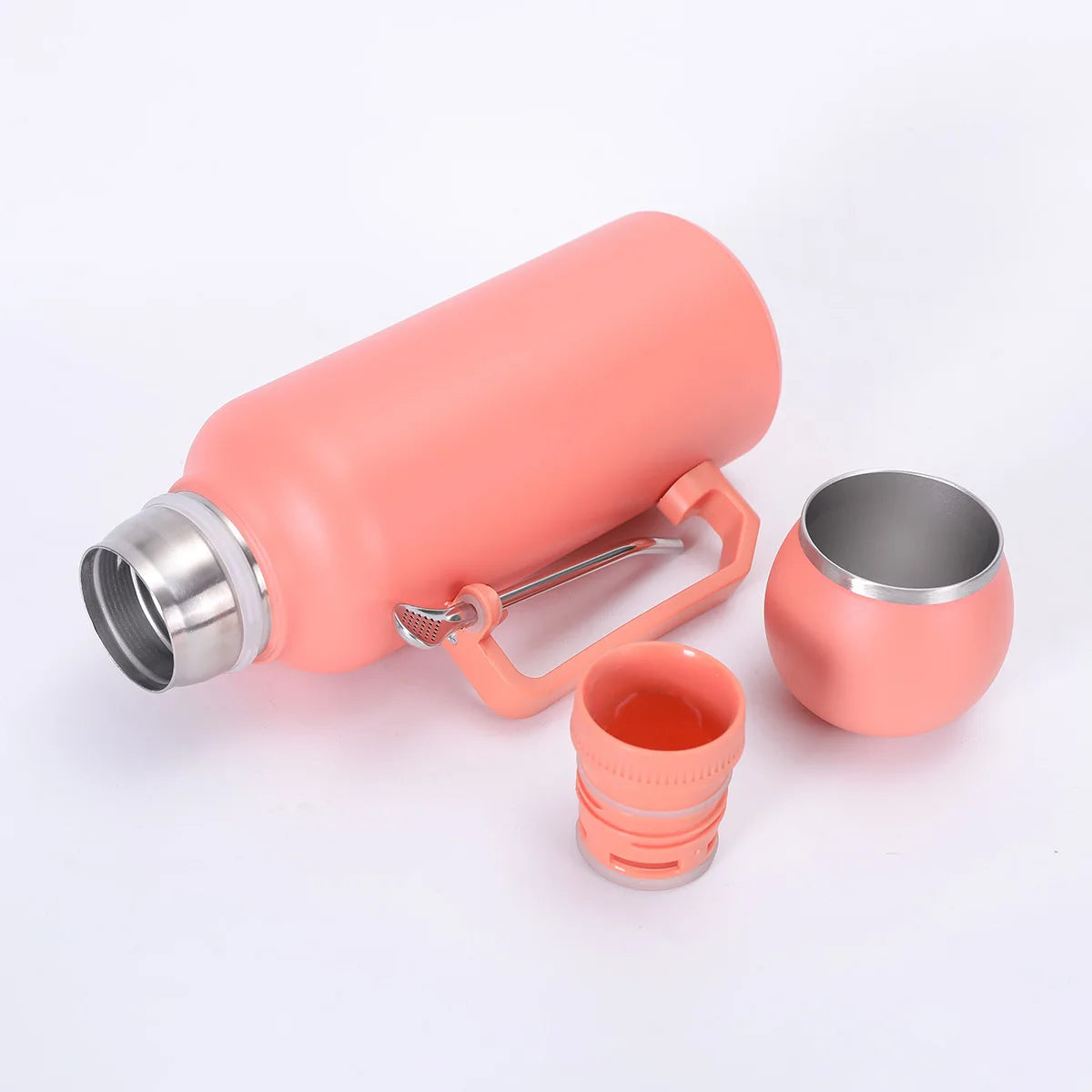 Portable and Simple Car Cup with Spoon Large-capacity Solid-color Handle Cup  Stainless Steel Outdoor Double-layer Insulated Cup