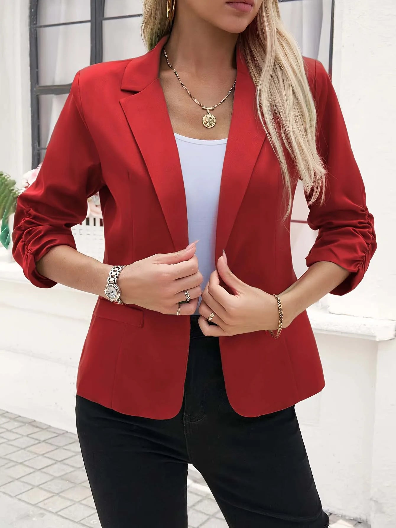Women's Suit Jacket Formal Seven Quarter Sleeved Suit Business Casual Workwear Blazer