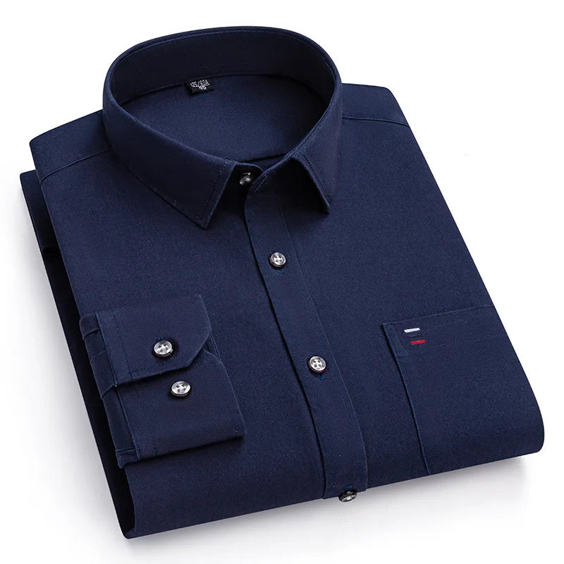 S-7XL New 100% Pure Cotton Men's Shirts Long Sleeves Solid Color Soft Regular Fit Casual Shirt Pocket Social Blouse Male Clothes