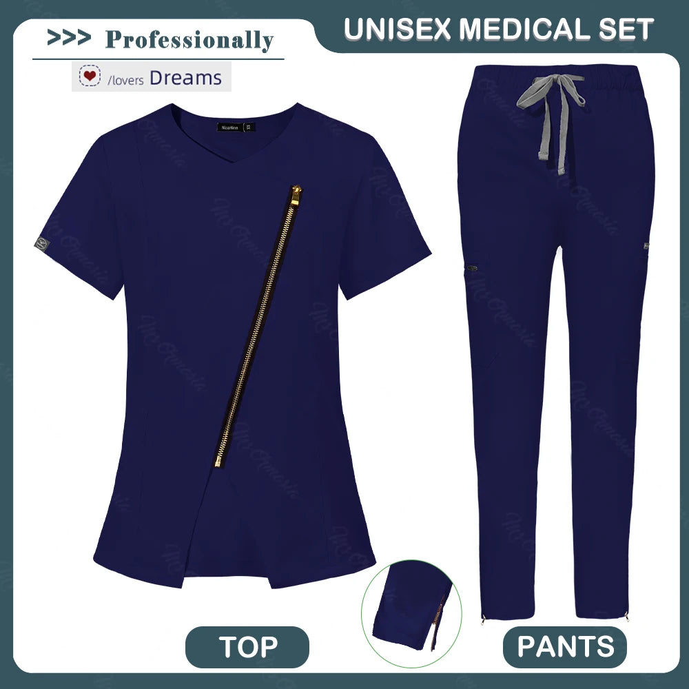 Medical Scrubs Set Women Beautician Spa Workwear Doctor Nurse Nursing Uniforms Pharmacy Dentistry Clothes Pet Shop Vet Work Suit