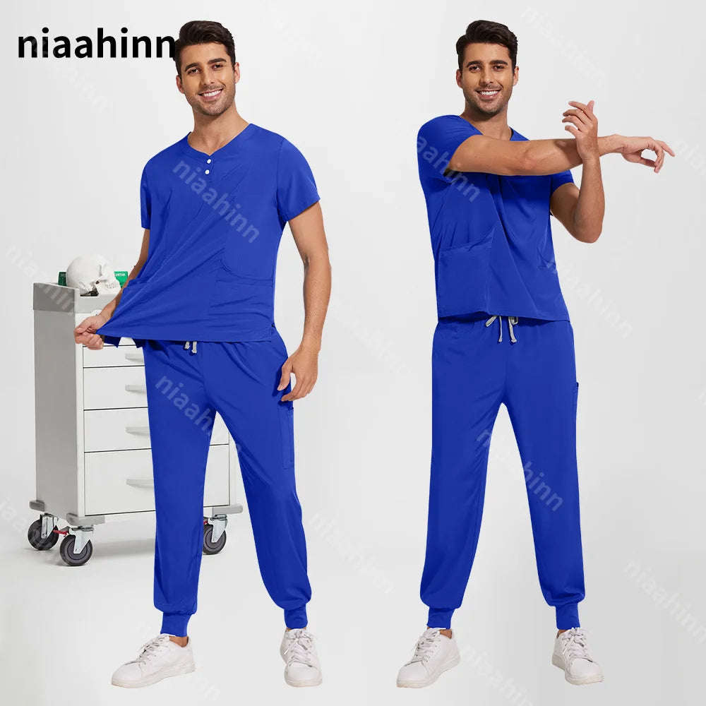 Scrubs Tops Jogger Pants Set Men Nurse Uniform Wholesale Lab Dustproog Workwear Doctor Uniform Suit for Men Medical Clothing Set