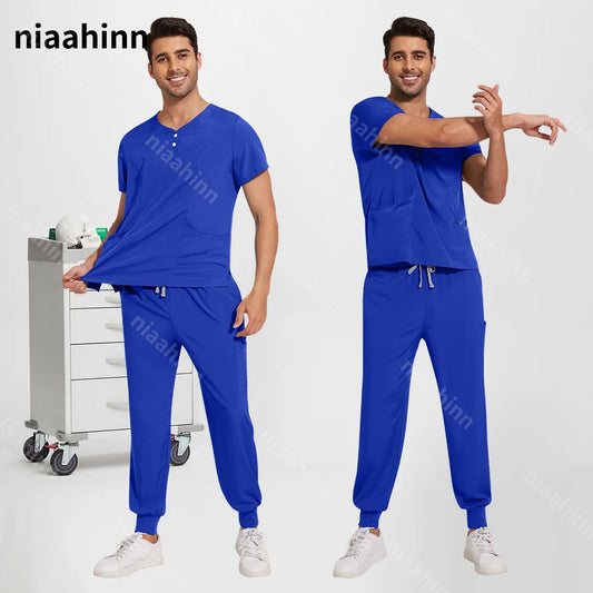 Scrubs Tops Jogger Pants Set Men Nurse Uniform Wholesale Lab Dustproog Workwear Doctor Uniform Suit for Men Medical Clothing Set