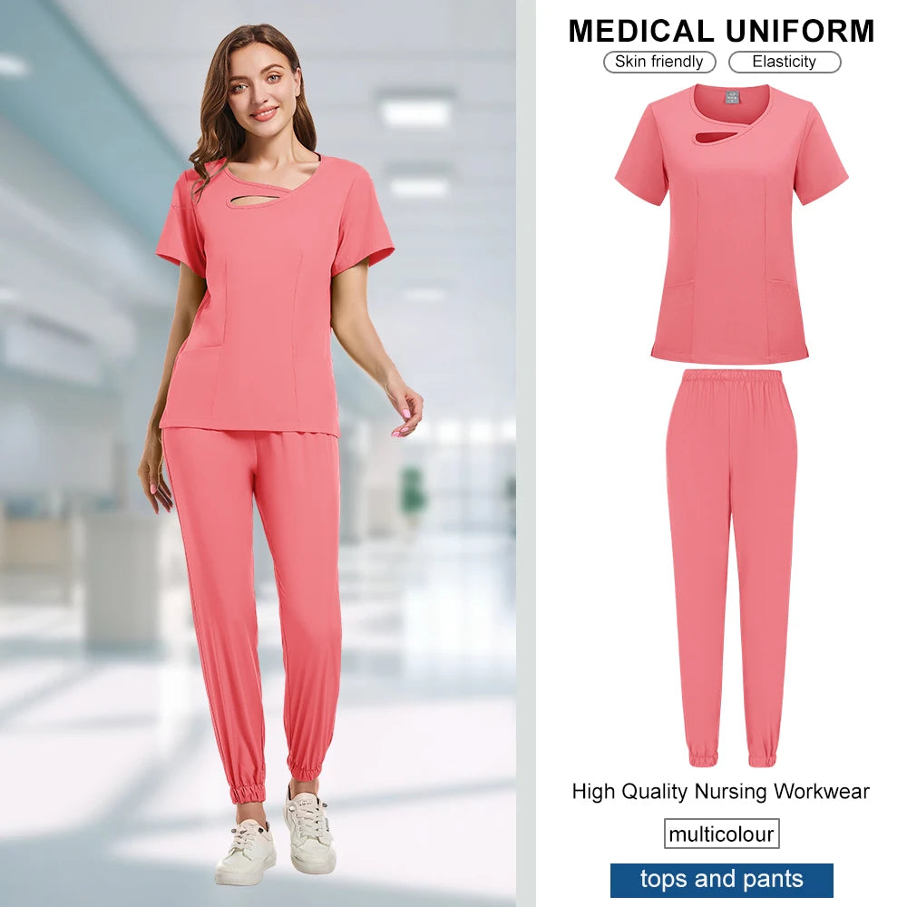 Beauty Workwear Women Medical Nurses Uniform Surgical Scrubs Set Spa Top Pants Clinic Carer Clothes Nursing Uniforms Jogger Suit