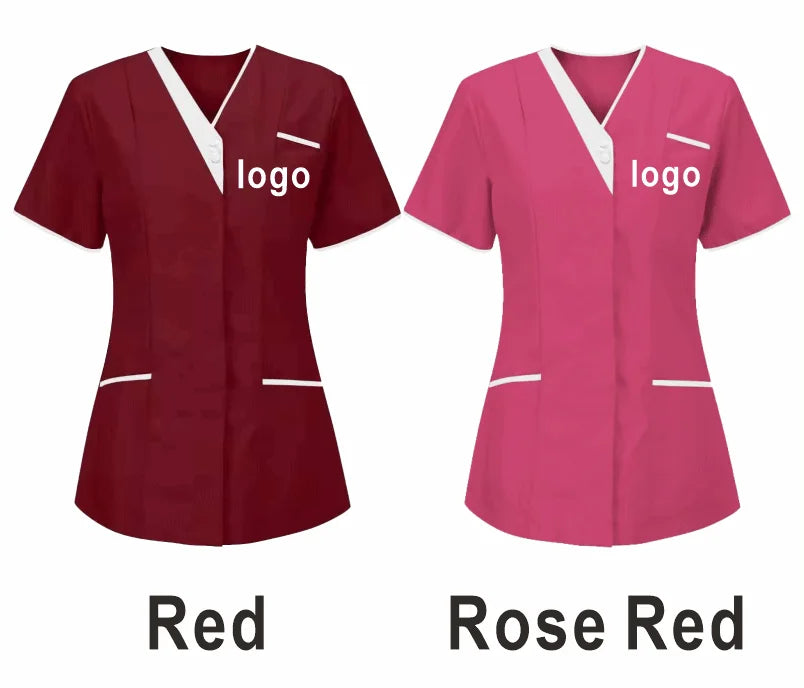 Custom Nurse UniformScrubs Tops Short Sleeve Pocket Clinic Nursing Scrub Tops Healthcare Carer Tunic Design Print Logo