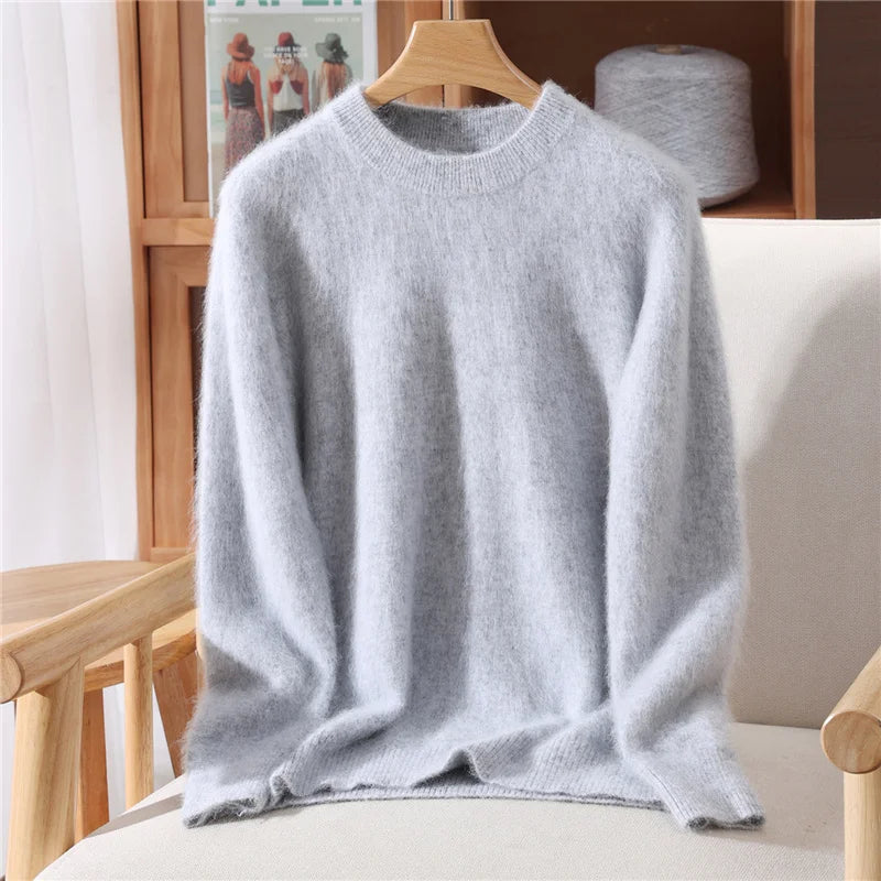 Autumn Winter Sweater Pullover Women's Clothing 100% Mink Cashmere Sweater Pullover O-Neck Basic Long Sleeve Warm Fleece Knitted